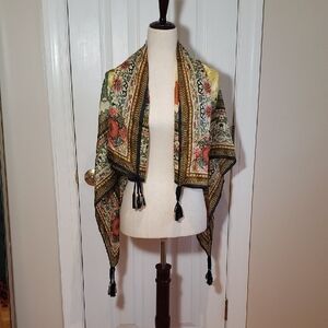 Unique 100% Silk Floral And Dragon  Scarf with Tassels